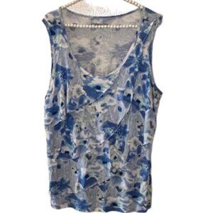 Blue and White Floral Ruffle Front Sleeveless Top - Croft & Barrow L